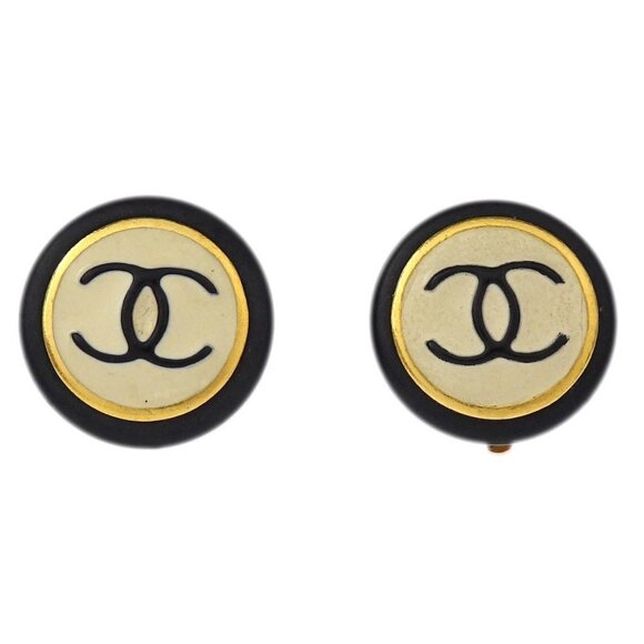 Chanel White Button Earrings Clip-On - Picture 1 of 5
